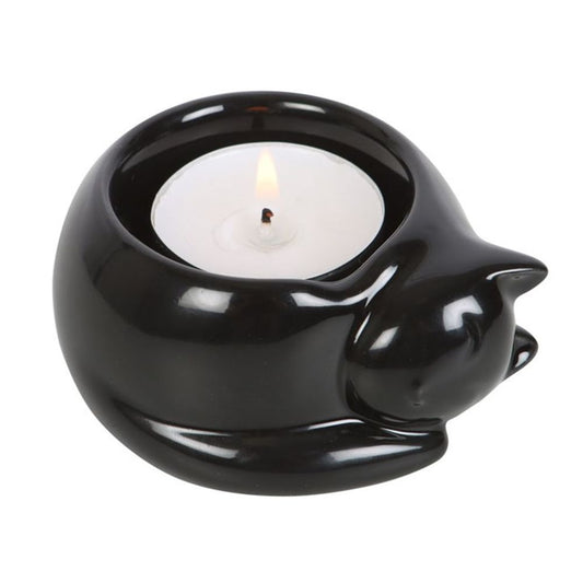 Black Cat Ceramic Tealight Candle Holder